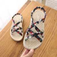 Summer Girls Sandals Fashion Print Children Girls Beach Sandals Flat Heels Kids Princess Shoes Slippers