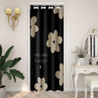 Nordic Style Doorway Curtain Half-shading Print Door Curtain for Living Room No Drilling Dustproof Closet Hang Curtain with Rod