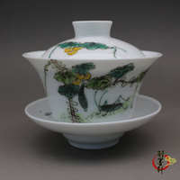 景德鎮精品陶瓷器手繪粉彩馬蹄杯品茗 蓋碗 茶杯古玩古董陶瓷收藏