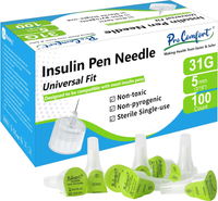 Insulin Pen Needles 31G 5mm (3/16") Diabetic Needles for Insulin Injections 100 Ct Universal Fit Com