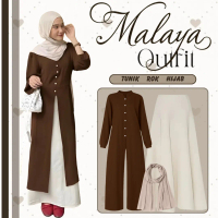 REKOMENDASI_OOTD ONE SET Remaja Kekinian II (tunik malaya, rok joda, hijab pashmina) II Outfit Konda