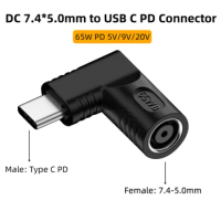 DC 7.4X5.0mm for Hp Dell Laptop Charger to 65W USB Type C PD Power Adapter Converter for MacBook Huawei Hp Lenovo Xiaomi Samsung