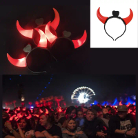 Bando Halloween Red Devil Lampu Led - Bando Tanduk Led Terbaru