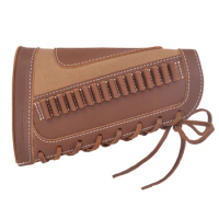 OP Leather Rifle Buttstock Sleeve For .22, .22LR, .22MAG,.17 HMR Bullet With Cheek Rest Pad Gun Ammo Holder