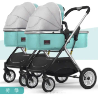 High View Twin Stroller Lightweight Baby Stroller Folding Shock Absorber Detachable Double Children's Carriage Multifunctional