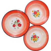 3 Pcs Vintage Enamel Plate Food Tray Tray Food Dish Snack Chinese Style Serving Plates