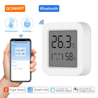 QCSMART Tuya Smart Life Bluetooth Temperature Humidity Sensor LCD Digital Display Scene Control Switch Thermometers Hygrometers