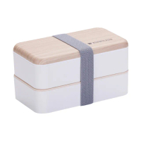 日式 木蓋 雙層分格便當盒 塑膠 可微波便當盒 白色款(雙層便當盒 日式便當盒)