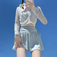泳衣 新款女学生分體运动長袖纯欲氣質镂空高腰顯瘦罩衫防走光
