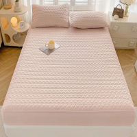 素色加厚夾棉防水雙人床包枕套3件組150*200cm