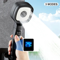 Intelligent LED Shower Head Temperature Digital Display High Pressure 3 Modes Turbocharged Rainfall Shower Bathroom Acessories