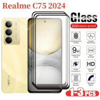 ตัวป้องกันหน้าจอ Realme C75x 2024, กระจกนิรภัยแบบเต็มปก, ฟิล์มกันรอย, ป้องกันรอยขีดข่วน, ความแข็ง 9H
