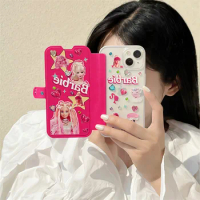 Kawaii Anime Iphone14Pro Max Iphone15 Mobile Phone Protective Cover Phone Case Flip Rabbit Star Barbie Cartoon 12Pro Max