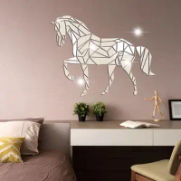 Wall Stickers Chic DIY Mirror Animal Wall Mural Solid Color Acrylic Sticker DIY Mirror Horse Stickers for Dorm