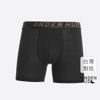 【Anden Hud】男款_吸濕排汗機能系列．緹花長版平口內褲(黑-卡其字緊帶)