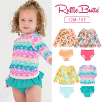 【Rufflebutts】UPF 50+防曬女童泳裝泳衣泳褲 - 鮮豔彩色系列長袖2件式