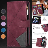 Wallet Line Stitching Flip Zipper Leather Case For Samsung Galaxy Z Fold5 Z Fold4 Z Fold3 5G Magnetic Multi-card Z Fold 5 4 3