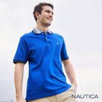 Nautica 男裝 撞色衣領短袖POLO衫-藍色