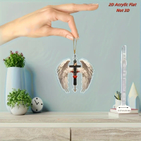 Angel Wings Cross New Acrylic Flat Cross Angel Wings Car Hanging Decoration Home Decor Pendant