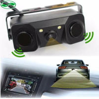 20Pcs/Lot 170 Degree 3 IN 1 Video Parking Sensor Car Reverse Backup Rear View Camera With 2 Radar Detector Sensors BiBi Alarm