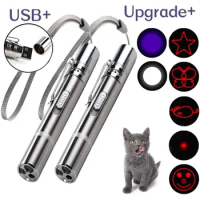 3 In 1 USB Laser Pointer Rechargeable Pen Cat Pet Training Toy Red UV Torch Laser Sight Pointer 5 Patterns Funny Cat Laser Pen