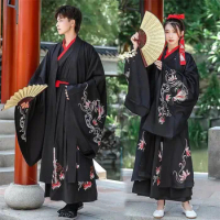 Traditional Hanfu Dress Couple Han Dynasty Chinese Ancient Swordsman Robe Outfit Men Festival Stage Performance Folk Dance Dress