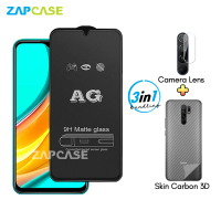 3in1 Tempered Glass Anti Glare Xiaomi Redmi 9 Free Tempered Glass Camera dan Skin Carbon