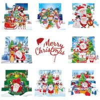 8pcs Cartoon Christmas Greeting Cards Special-shaped 5D Diamond Painting Cross Stitch Postcards Gift Card Christmas Envelope