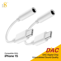 D8 for iPhone15 USB C to 3.5mm Audio Adapter Type C Aux Headphone, DAC Stereo Mic HiFi Earphone Dongle ,Compatible for iPhone15/