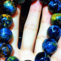 Genuine Natural Blue Pietersite Round Beads Bracelet Jewelry 15.8mm Cat Eye Stretch Healing From Namibia Women Men AAAAAA