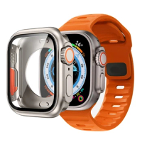 Silicone strap+case For Apple Watch Case 44mm 45mm 41mm 40mm Tempered Glass Cover Change to Ultra For iWatch Series 8 7 SE 5 6 3