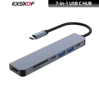 USB C HUB 7-in-1 Type C 3.1 to HDMI 4K SD TF PD 100W Adapter For Macbook iPad Pro Air M2 M1 PC Accessories 5Gbps USB C 3.0 HUB