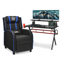 Costway Gaming Desk &amp; Chair Set 48" Computer Desk &amp; Massage Recliner Chair Black + Blue