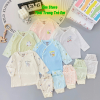 Đồ Sơ Sinh Vải Petit Mềm Mát Cúc Chéo Bộ Dài Tay Cho Bé Sơ Sinh 0–12 Tháng Mã D05