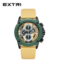 EXTRI New Watches 2023 Men Sport Chronograph Yellow Color Multilayer Dial Luxury Design Wristwatch Clock Christmas Gifts