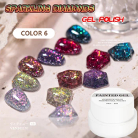 Vendeeni 6 Colors Glitter Broken Diamond Gel Nail Polish Laser Shiny UV LED Soak Off Gel Varnish Sparkling Nail Art Gel Lacquer