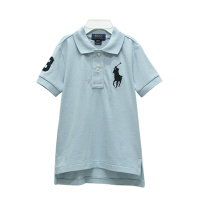 Ralph Lauren 男童數字3刺繡大馬短袖POLO衫-淺藍色(2/2T)