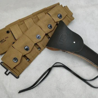 Reenactment Military FULL SET WWII WW2 US ARMY M-1923 CARTRIDGE BELT AND M1911 PISTOL HOLSTER BLACK LEAHTER
