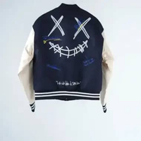 Jaket RIC RICKY IS CLOWN X WHITE STENCIL BLUE HALF NAVY VARSITY JACKET 100% ORIGINAL M