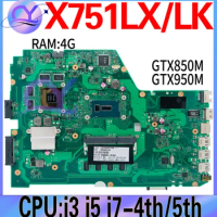 X751LX Motherboard For ASUS X751L X751LK/LX X751LKB Notebook Mainboard I3 I5 I7 4th 5th GTX950M/GTX850M 4GB 100% Working