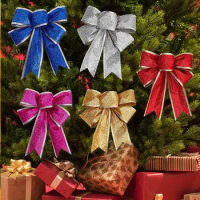 1/5Pcs Glitter Christmas Tree Bows Xmas Wreath Ribbon Bow Ornaments New Year Christmas Holiday Party Decoration Big Bowknot Gift