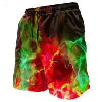 Summer Men 3D Flame Print Beach Shorts Casual Quick Dry Swim Trunks With Pockets For Vacation Swimmi