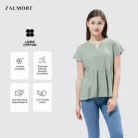 Zalmore Vneck Loose Peplum Top Premium LUMA Cotton - Atasan Wanita Lembut Ringan Sejuk Anti Nerawang