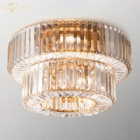 Elliana Tiered Flushmount Modern Retro LED Round Double Clear Smoke Crystal Ceiling Lights Bedroom Living Room Indoor Lighting