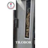 Pintu Kamar Mandi PVC Lux Motif Kaca Burung Kasuari Ornamen Relic Ukir Original Natural Warna Abu Gr