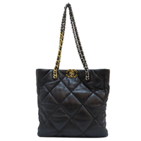 CHANEL 香奈兒【再降價】黑色 羊皮 菱格紋 19 托特包 金扣 【二手名牌BRAND OFF】