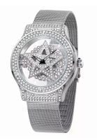 EGLANTINE EGLANTINE® "Turning Star"女士石英手錶，半透明錶盤，帶有移動星星，鋪鑲水晶，米蘭金屬手鍊