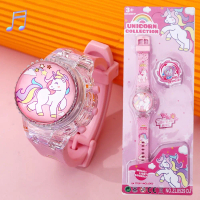 Jam Tangan Kartun, Jam Tangan Unicorn, dengan Lampu dan Muzik Berputar, Sesuai untuk Kanak-kanak Per