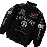 Áo Khoác tuoring Jack Daniels vải kaki logo thiêu Màu đen  Jacket  Nam Menswear Nhung Kem