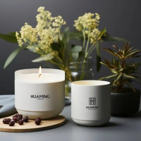 Huaming-High-End Luxury Aromatherapy Candle Beige Essential Fragrance CandlesLarge Ceramic Soy Wax Scented Candle Gift For Yoga